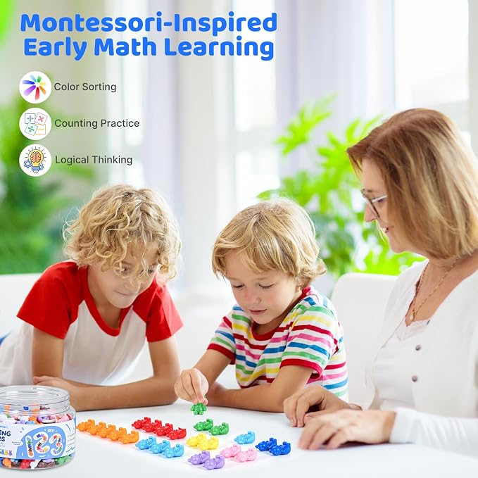 ZYFLSQ 150 PCS Counting Bears Set, 10 Color Sorting Bears Learning Toys for Preschoolers, 1 Inch Stackable Bear Counters for Kids Ages 3+, Montessori-Inspired Math Manipulatives for Classroom & Home - Image 2