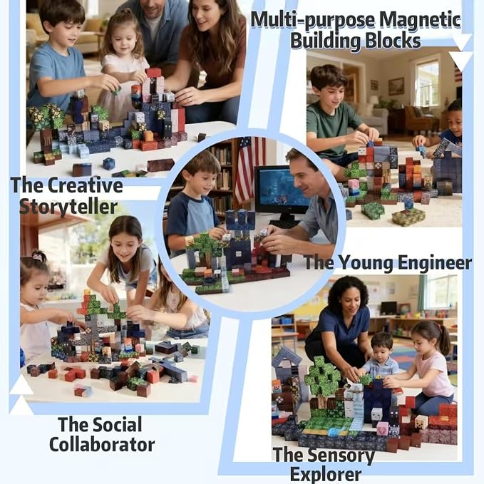 200PCS Magnetic Tiles Construction Building Blocks Fantasy Adventure Set with Volcano & Cave, STEM Educational Sensory Toys for Kids Ages 3-12, Learning Toys Gift for Boys Girls - Image 6