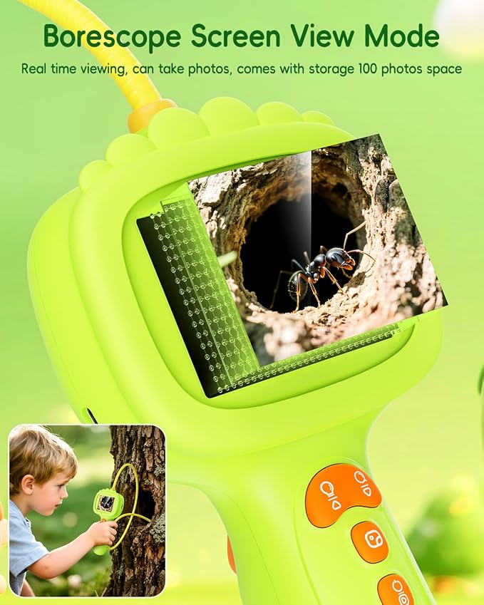 Borescope Camera with Light for Kids, Ashfly STEM Science Educational Toy for 3 4 5 6 7 8 Years Old Boys & Girls, 2.4" Screen Snake Scope Camera for Birthday Outdoor Camping Nature Exploration-Green - Image 5