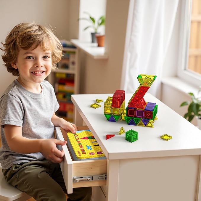 112PCS Mini Magnetic Tiles for Kids, Magnetic Tiles Travel Set with Iron Box, Portable Construction Toys STEM Educational Building Set for Kids Ages 4-8 Toddlers, Boys & Girls Birthday New Year Gift - Image 4