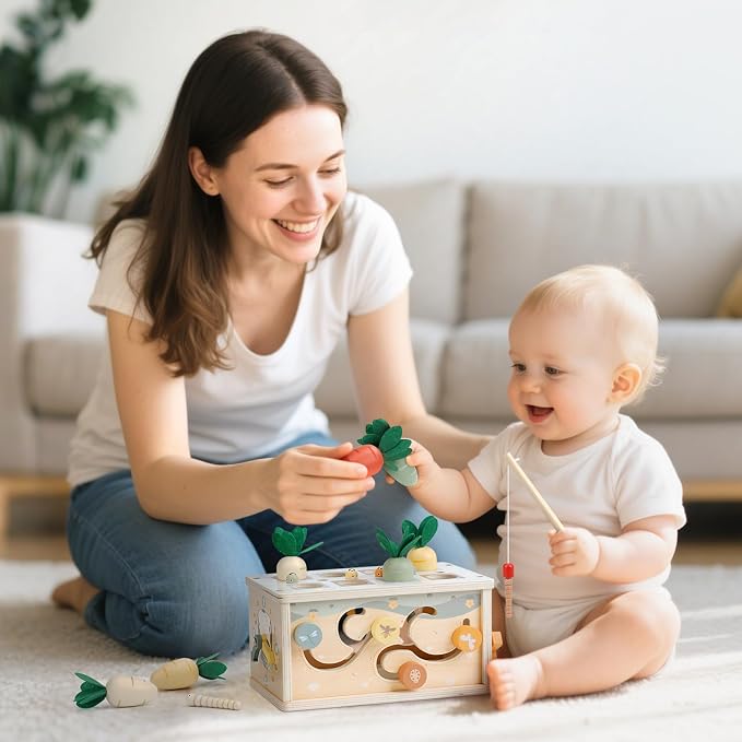 Joyreal 8-in-1 Montessori Tissue Box Toys for 1+ Years Wooden Activity Cube - Image 2