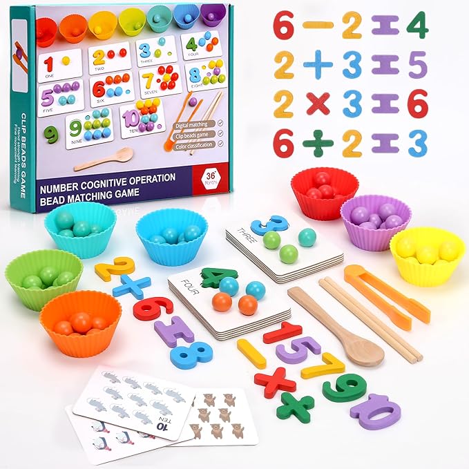 Wooden Peg Board Bead Game, Montessori Arithmetic Math Toy Set by Unknown