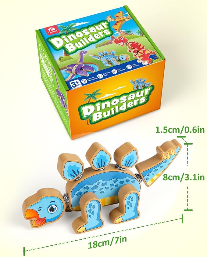 Coogam Dinosaur Snap Together Building Toys, Wooden Take Apart Dinosaur Playset, STEM Montessori Educational Fine Motor Skill Toy Gift for 3 4 5 Years Old Kids - Image 7