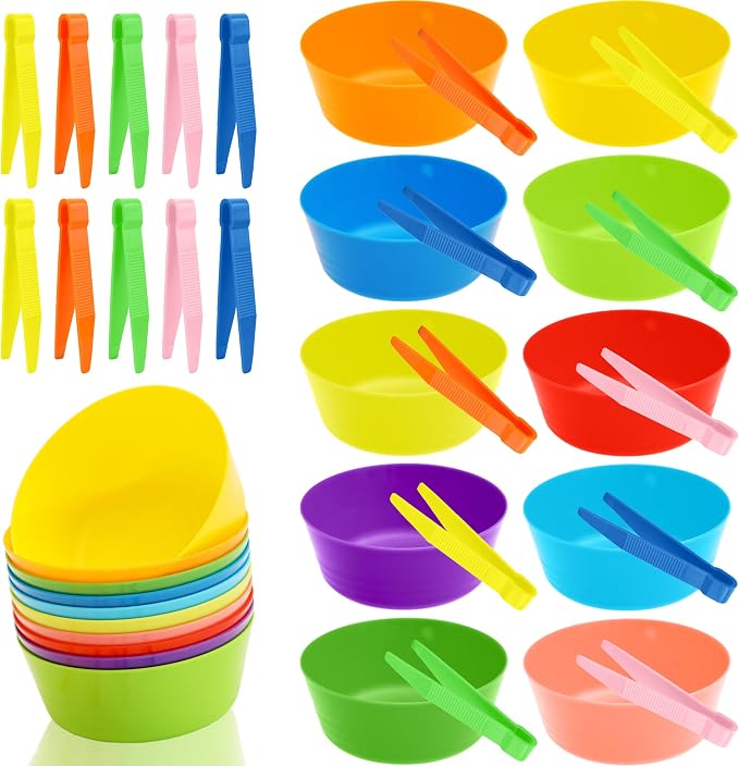 40 Pieces Sorting Bowls and Tweezers for Preschool Counting and Sorting Toy Include 20 Sorting Bowls 20 Tweezers for Kids Math Early and Fine Motor Skill Education by Feradny