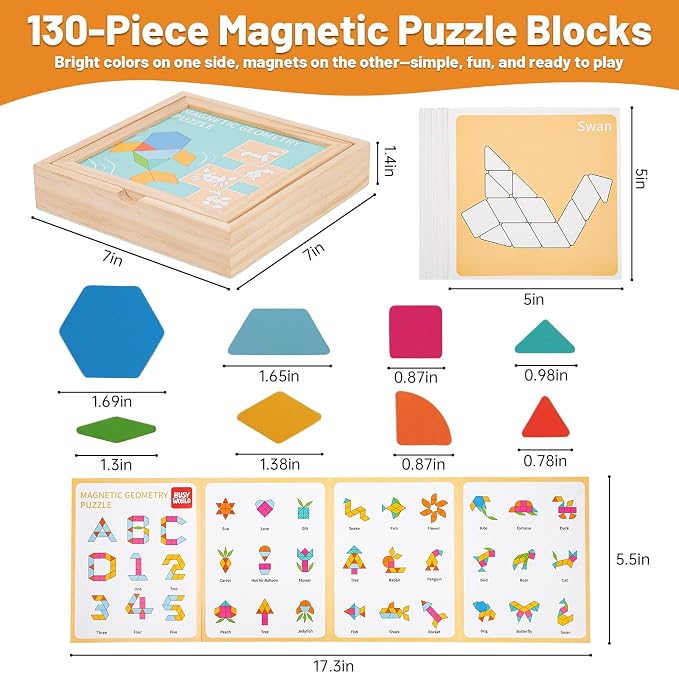 130 Pcs Wooden Magnetic Pattern Blocks Set for Kids & Kids Ages 4–8 - Image 4