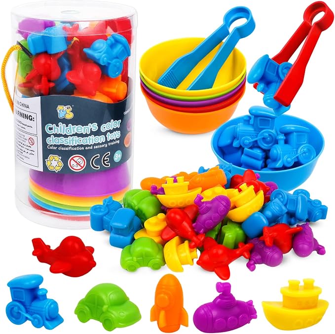 Counting Transport Matching Game with Rainbow Bowls,Color Sorting & Sensory Training Montessori Preschool Education Learning Fine Motor Skills Easter Gifts for 3 4 5 Years Old Boys Girls by NAODONGLI