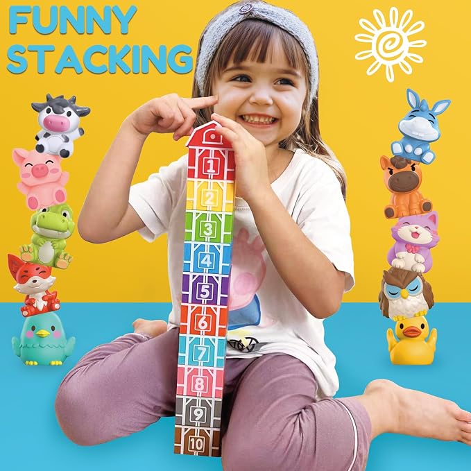 Oriate Farm Animal Learning Toys for Toddlers 1,2,3 Year Old, 20Pcs Farm Animals Montessori Toy for Counting Sorting Color Recognition & Matching, Finger Puppets & Stacking Toys 12M+ - Image 2