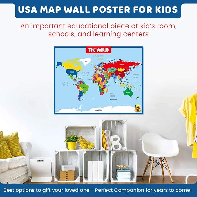 UNCLE WU World Map Laminated Poster -Dry Erase Double Side Educational Poster For Kids/Adults -17 x 23 inch Waterproof Map For Home Classroom - Image 7