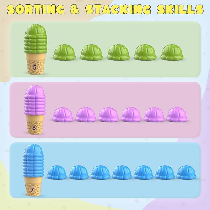 Ice Cream Color Sorting Toys for Toddlers, Montessori Counting Pretend Play Toys - 76 Pieces, Early Math Manipulatives Learning Toys with 10 Educational Number Cards for Preschool Kids (Number) - Image 4