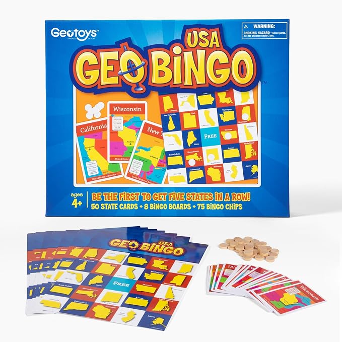 USA Bingo for Kids Ages 4 and Up, Geography Game for Home, School or Camp by Geotoys
