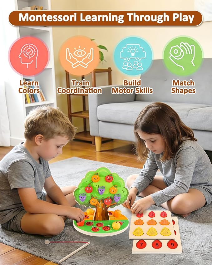 Montessori Wooden Sorting Toy for Kids Ages 3-5, Apple Tree Learning Toy - Image 5