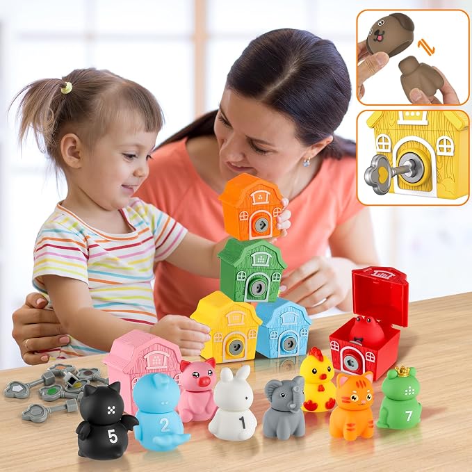 Grarain Toddler Farm Animals Toys, Upgraded Keys Barn Match Game, Montessori Educational Color Shape Sorting & Counting Learning Toy for Kids Boys Girls 3-6 Year Old, Fine Motor Gifts - Image 3