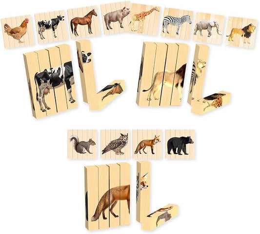 Wooden Animal Chunky Puzzles for Toddlers 2+ Years - Montessori 4 in 1 Complete Animal Collection - Farm, Safari & Woodland Block Puzzle Jumbo Set by MontessoriMe