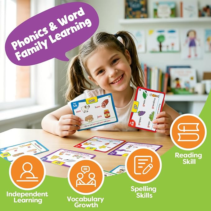 Torlam Phonics Flash Cards Learn to Read Spelling Reading Sight Words Phonics Games, Digraphs CVC Blends Long Vowel Sounds Kids Dolch Fry Site Words for Pre-k Kindergarten 1st 2nd 3rd Homeschool - Image 2