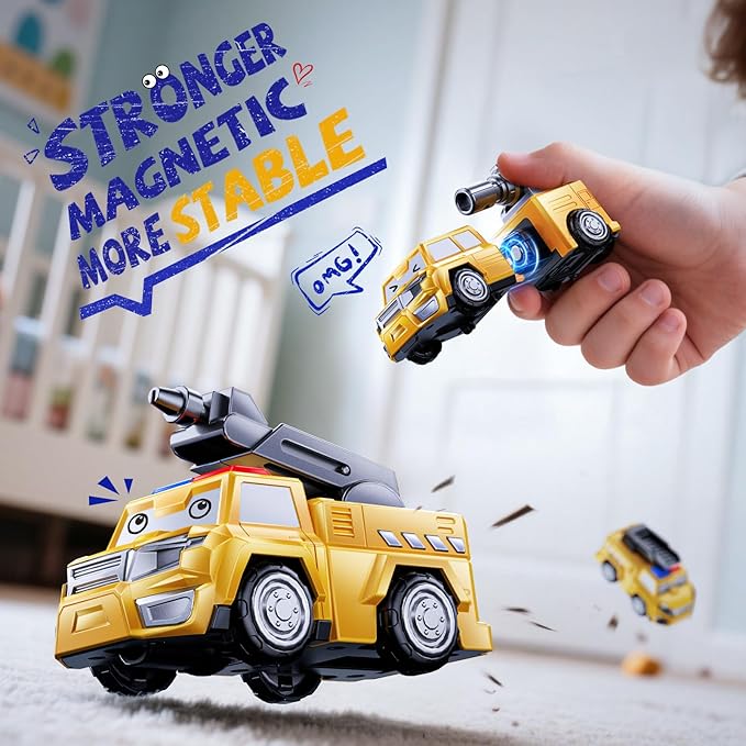 5 in 1 Transform Magnetic Construction Robot Toys Gifts for 3 4 5 6 Year Old Boys Kids, Easy DIY Assembly, Transforming Trucks Toys for Boys Kids, Ideals 3 4 5 6 Year Old Boy Birthday Gift
