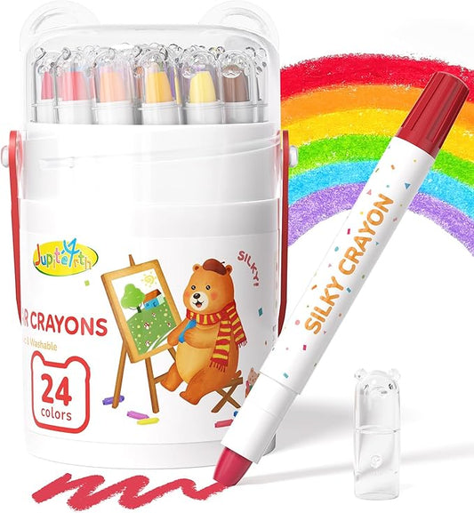 JUPITEARTH 24 Color Twist Crayons for Toddlers 1-3 and Kids 4-8, Non-Toxic Washable Crayons 2-4, Ultra-Silky Easy-Grip Art Supplies, Ideal Coloring Gift for Boys and Girls
