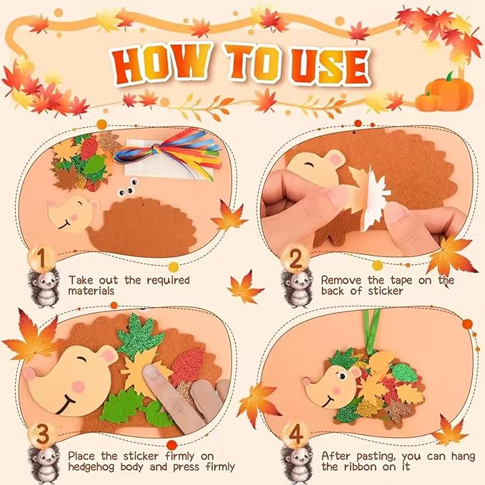 DAGLLGEW Fall Crafts for Kids 12 Pieces Hedgehog Fall Crafts DIY Art for Children's Birthday, Window Picture, Halloween, Christmas for Toddlers Activities for Kids