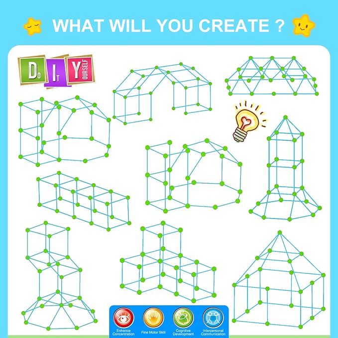 SpringFlower Fort Building Kit for Kids,STEM Construction Toys, Educational Gift for 3 4 5 6 7 8 9 10 11 12 Years Old Boys and Girls,Ultimate Creative Set for Indoor & Outdoors Activity,140 Pcs,Green - Image 4
