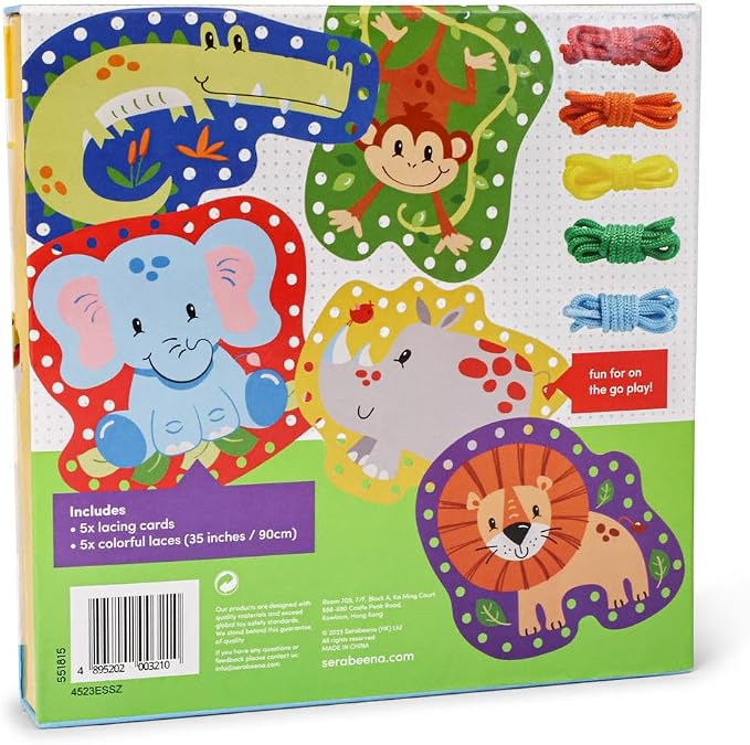 Serabeena Lacing Cards for Kids Ages 3-5 - Safari Animals | 5 Cards - Image 9