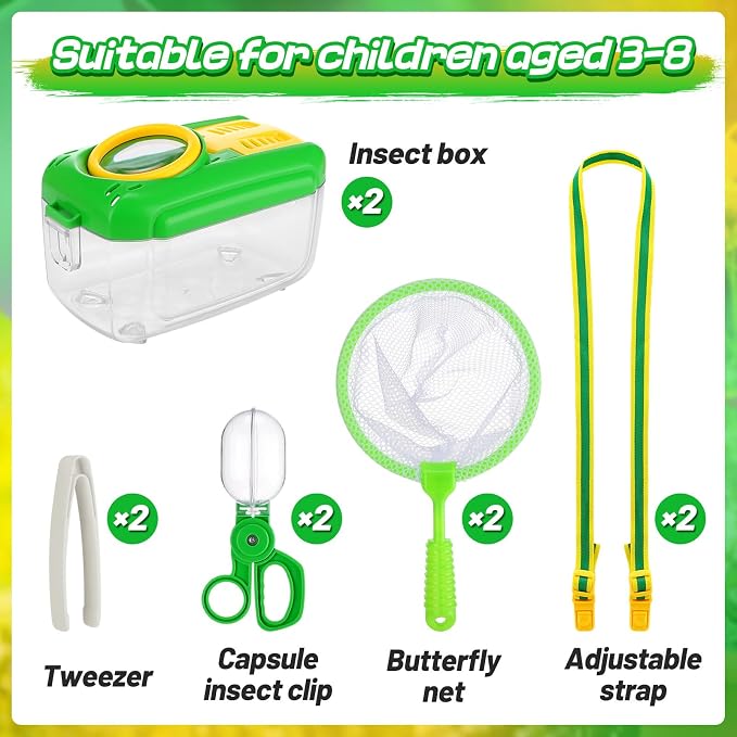 2 Sets Bug Catcher for Kids, Bug Catching Kit Gifts with Butterfly Net Toys - Image 7