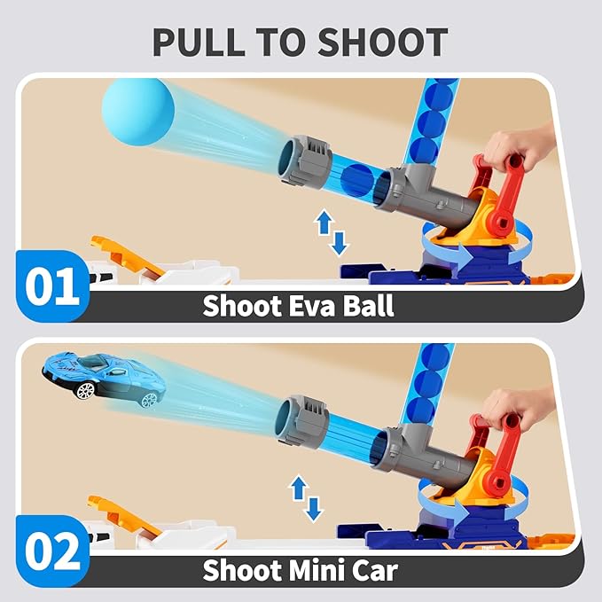Truck Toys for Kids, EVA Ball Launcher Car Toys for Boys 3-5, Foldable Toy Truck with Light & Sound, Shooting Transport Toy Car Playset, Christmas Birthday Gifts for Kid Boys Age 3 4 5 6 Years Old