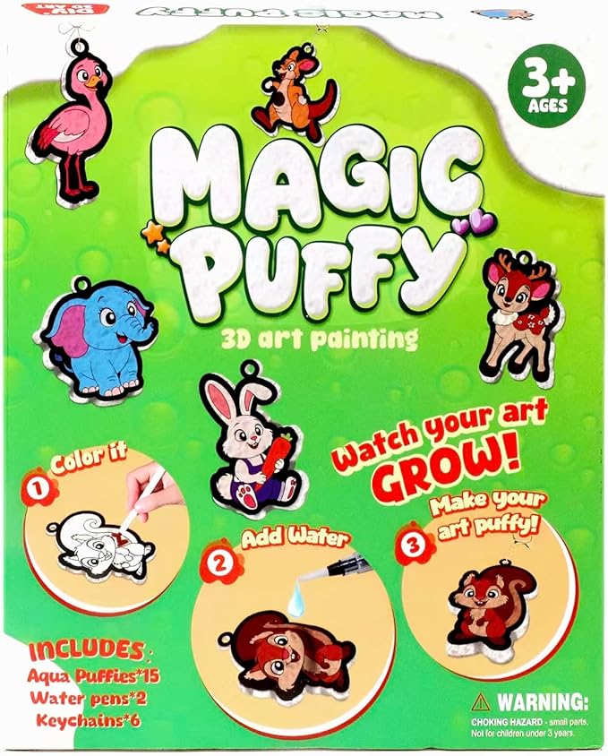 Aqua Puffs 3D Art Kit, Jungle & Forest Animals Crafts for Kids, DIY Foam Texture Painting & Inflate Activity – Easy, Fun, Mess-Free, Christmas Birthday Gift for Girls & Boys Age 4 5 6 7 8 9 10