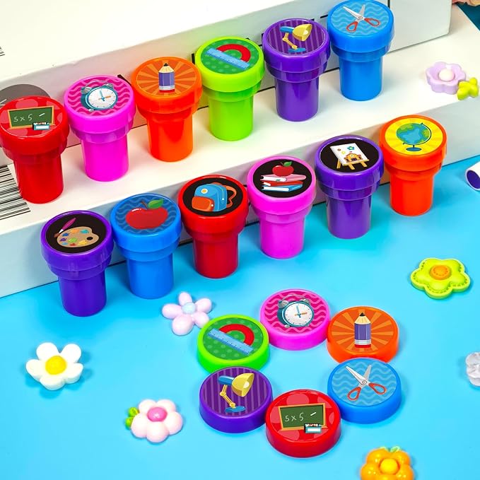 Cinrobiye 24 Pcs Back to School Stampers Party Favor Set, Cute School Supplies Stamps for Kids Classroom Rewards, First Day of School Gifts, Carnival Prizes, Goody Bag Fillers, School Party Supplies - Image 3