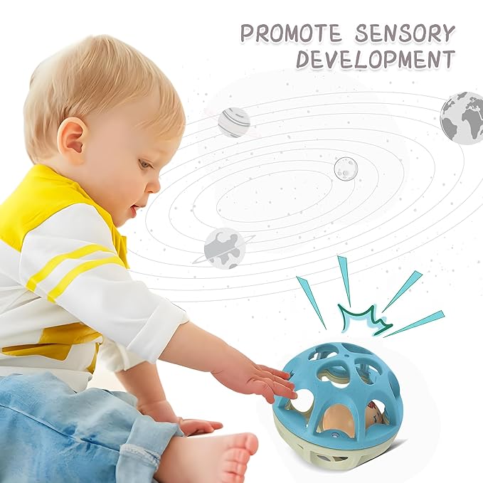 Baby Toys 6-12 Months, Wheat Straw Rattle Ball Teething Toys for Babies 0-6 Months, Christmas Gifts Stocking Stuffers for Boys & Girls 1 Year Old, Sensory Development Infant Toys