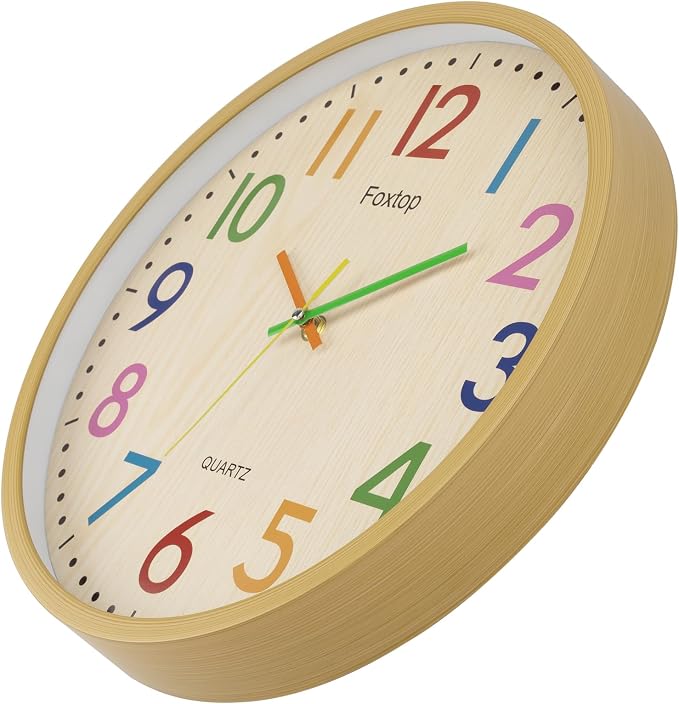 Foxtop 14 Inch Kids Wall Clock Silent Non-Ticking Battery Operated Colorful Childrens Wall Clock for Classroom Playroom Nursery Bedrooms Kids Room School - Image 6