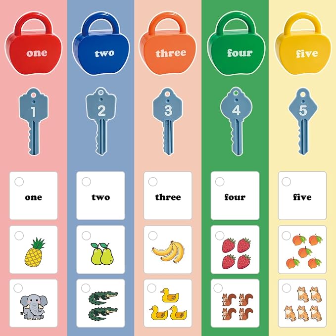 Montessori Lock and Key Toddler Toys, Cause and Effect Sensory Learning Toys for 1 2 3 Year Old, Number Counting & Matching Game, Fine Motor Skills Preschool Travel Activities - Image 3