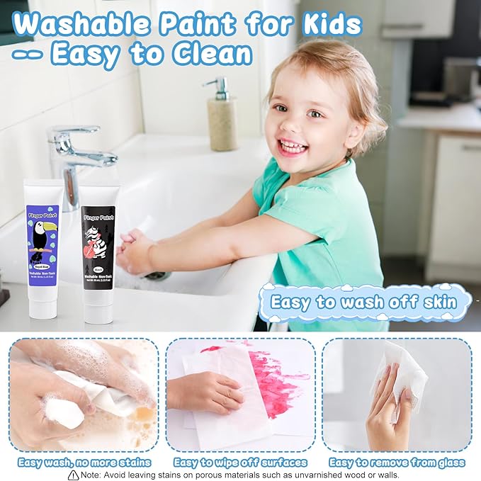 Washable Finger Paint for Toddlers 1-3, Safe Non-Toxic, 12 Vibrant Colors (1.22fl oz/36ml), Baby Safe Paint for Hand and Feet, DIY Mess Free Art Supplies, Preschool Learning Christmas Gifts