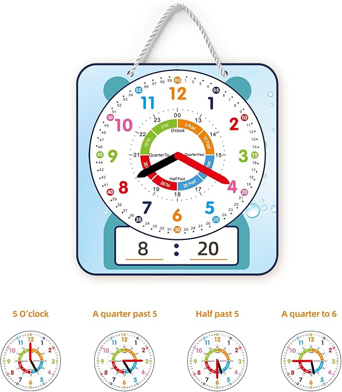 ANCOMEDO 2 Pack Magnetic Writable Dry Erase Teaching Clock, Large 12" Teaching Demonstration Clock for Kids Learning Time with Cute Style for Home School Classroom Supplies(12" x 11") - Image 3