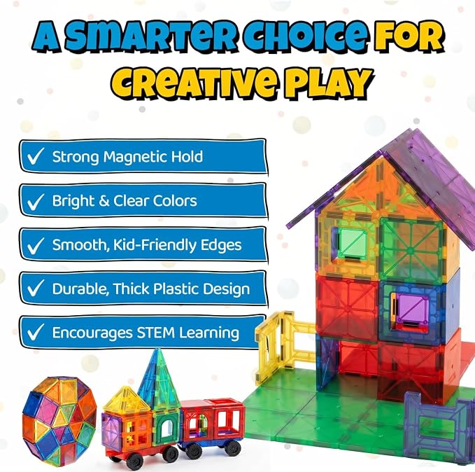 IMAGINATION Magnetic Tiles 60 Piece Set for Kids Ages 3–12, Large 3-Inch STEM Building Blocks, Montessori Educational Toy for Boys and Girls - Image 4