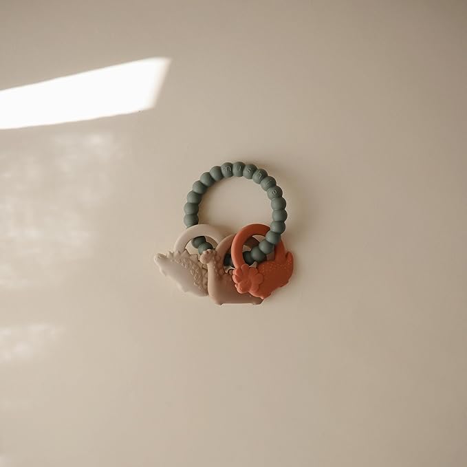 mushie Silicone Dino Teething Ring Toy