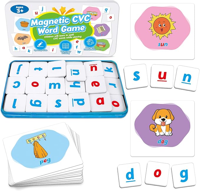 CVC Word Games,Magnetic Letters & CVC Flash Cards,Phonics Games,Alphabet ABC Toys,Refrigerator Fridge Magnets for Kids Toddlers,Speech Therapy,Spelling Learning Games for Preschool Classroom by Unknown