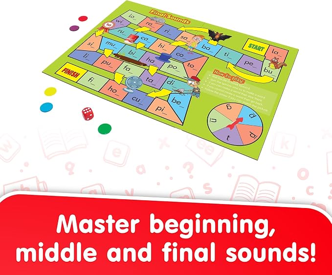 Junior Learning Phonics Board Games Set, 6 Counters, Ages 4-5, Language Skills, Pre K-K, Medium - Image 3