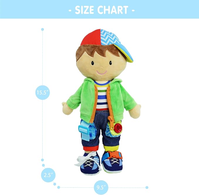 June Garden Personalized Dressy Friends Terry - Educational Stuffed Plush Doll for Kids and Toddlers 2 Years and Up - Montessori Buckle Soft Toy - Image 4