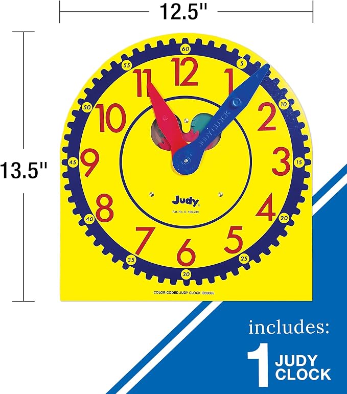 Carson Dellosa 13" x 12" Judy Clock, Learn to Tell Time with Color Coded Clock Hands, Analog Time Telling for Kids, Hands-On Learning Education Classroom and Homeschool Supplies - Image 3
