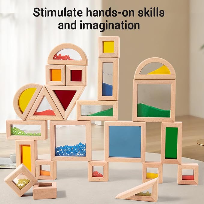 Dinhon 23PCS Sensory Blocks for Toddlers 1-3 & Kids 4-8 - Large Montessori Wooden Building Blocks with Rainbow Colors, Stacking Toys for Boys Girls, Sensory Play & Preschool Learning, Toddler Gift - Image 3