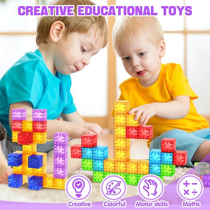 Feoxialy Magnetic Blocks 52pcs Translucent Magnetic Cubes Building Blocks - Image 7