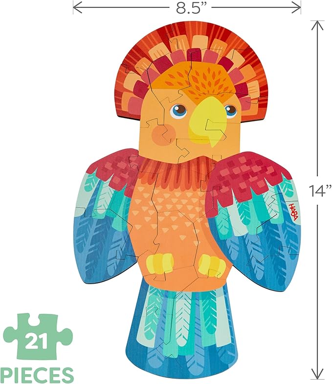 HABA Wooden Puzzle Parrot - 2 in 1 Reversible Puzzles for Kids Ages 4-6, Durable Educational Toys and Wooden Montessori Toys