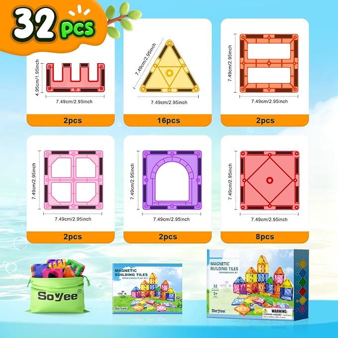 Magnetic Tiles Toddler Toys Magnetic Building Blocks for Kids Ages 3-12 STEM Educational Toys for Girls & Boys Sensory Toys for Kids with Autism Classroom Must Haves Outdoor Toys - Image 8
