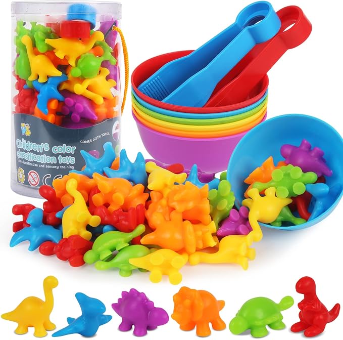 LOKIPA Counting Dinosaurs Toys Matching Game with Rainbow Sorting Cups, Color Sorting Set Preschool Learning Activities Education Toys for Toddlers Kids Ages 3 Years and Up by LOKIPA