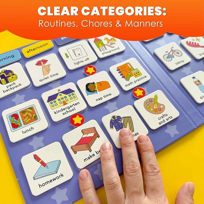 QUOKKA Magnetic Chore Chart for Kids with 72 Routine Magnets & Star Rewards - Foldable Visual Daily Responsibility Schedule and Behavior Chart for Kids - Help Kids Build Good Habits and Independence - Image 7