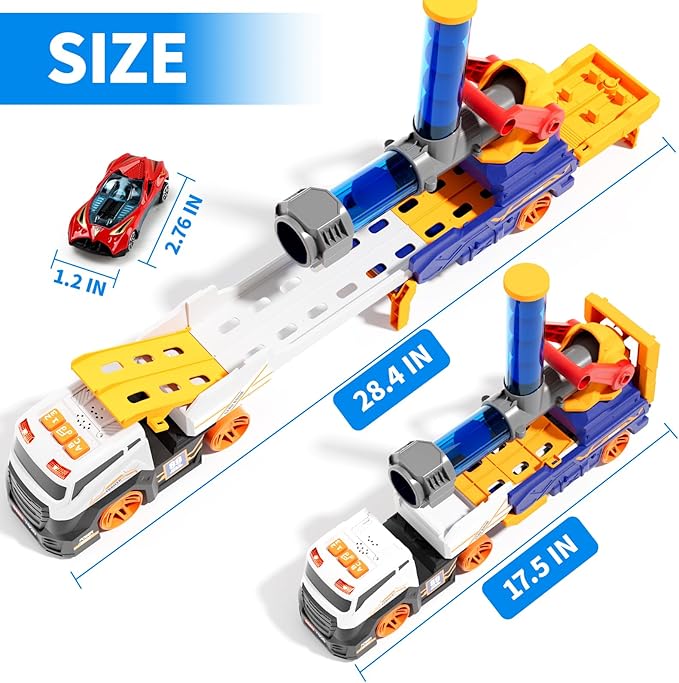 Truck Toys for Kids, EVA Ball Launcher Car Toys for Boys 3-5, Foldable Toy Truck with Light & Sound, Shooting Transport Toy Car Playset, Christmas Birthday Gifts for Kid Boys Age 3 4 5 6 Years Old