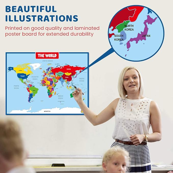 UNCLE WU World Map Laminated Poster -Dry Erase Double Side Educational Poster For Kids/Adults -17 x 23 inch Waterproof Map For Home Classroom - Image 8