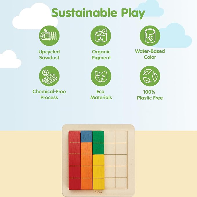 PlanToys® Wooden Colored Building Blocks Montessori Math Kids Learning Toy - Image 3
