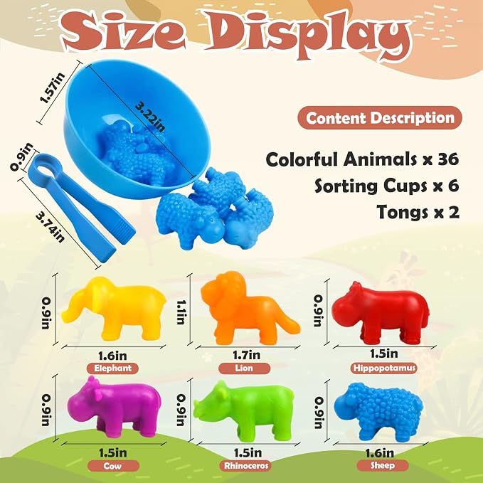 GKDOMS Counting Animals Toy Matching Game with Sorting Bowls Preschool Learning Activities Montessori Sensory Toy for Math Color Sorting, Party Favors Birthday Gifts for Toddlers - Image 3