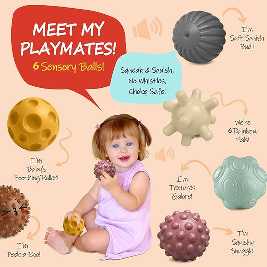 6Pcs Assorted Color Grasping Balls – Soft Textured Sensory Toys for Babies & Toddlers