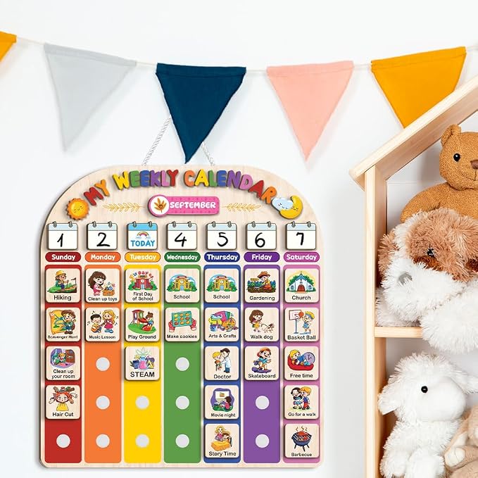 Wooden Weekly Calendar for Kids, Kids Weekly Planner, Large Week's Routine for Toddler, Daily Weekly Routine for Boys Girls Age 3+ (02) - Image 8